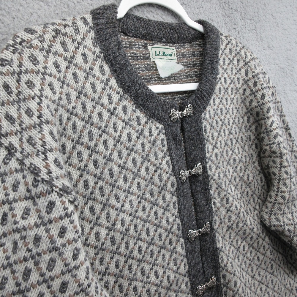L.L. Bean Gray Patterned Nordic Wool Blend Cardigan Sweater - Picture 7 of 10